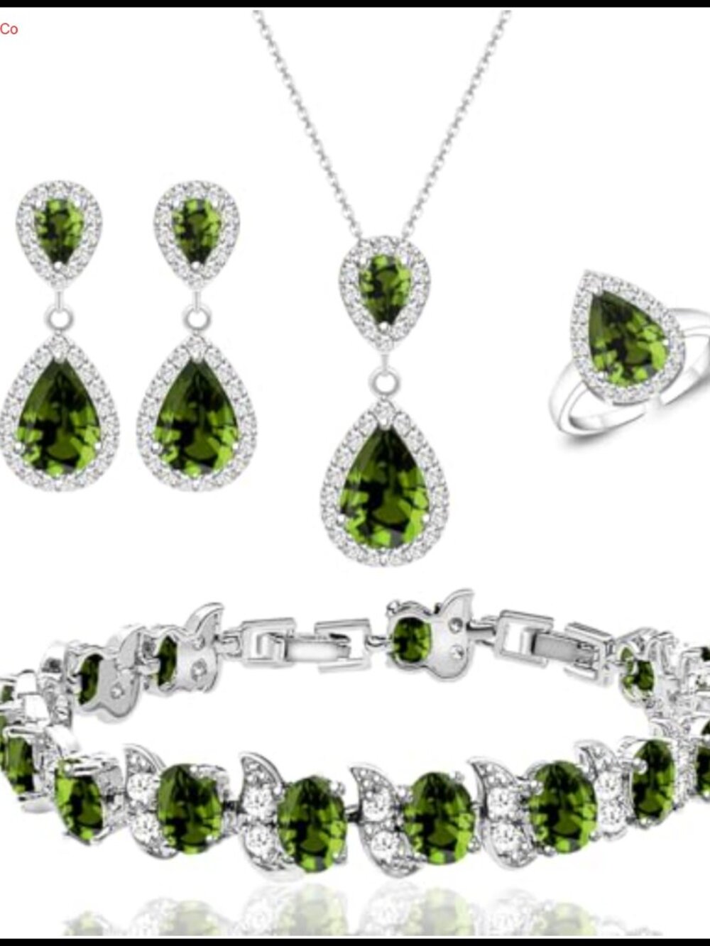 Teardrop Jewelry Set Necklace Earrings Ring Bracelet Copper Platinum Plated